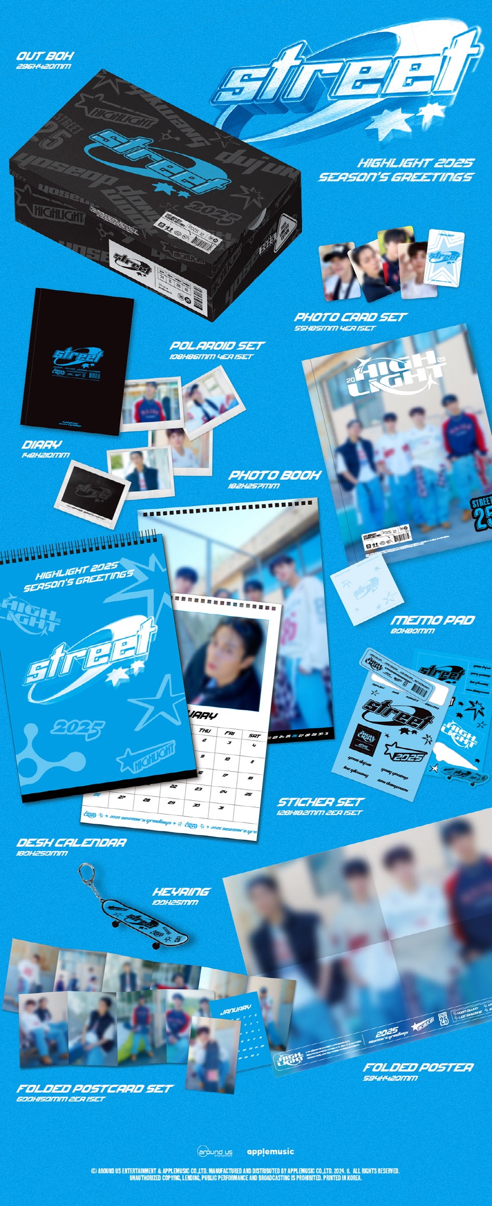 01. OUT BOX : 296x429mm 02. DESK CALENDAR : 180x250mm 03. DIARY : 148x210mm 04. PHOTO BOOK : 182x257mm 05. PHOTO CARD SET:...