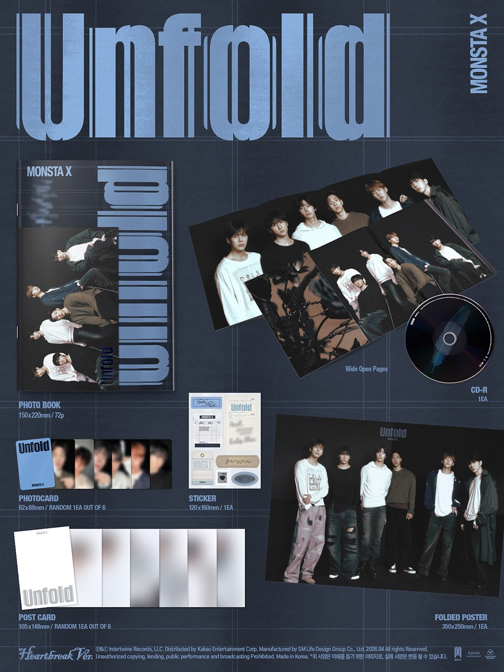 1 CD
1 Photo Book (72 pages)
1 Photo Card (random out of 6 types)
1 Sticker
1 Postcard (random out of 6 types)
1 Folded Po...