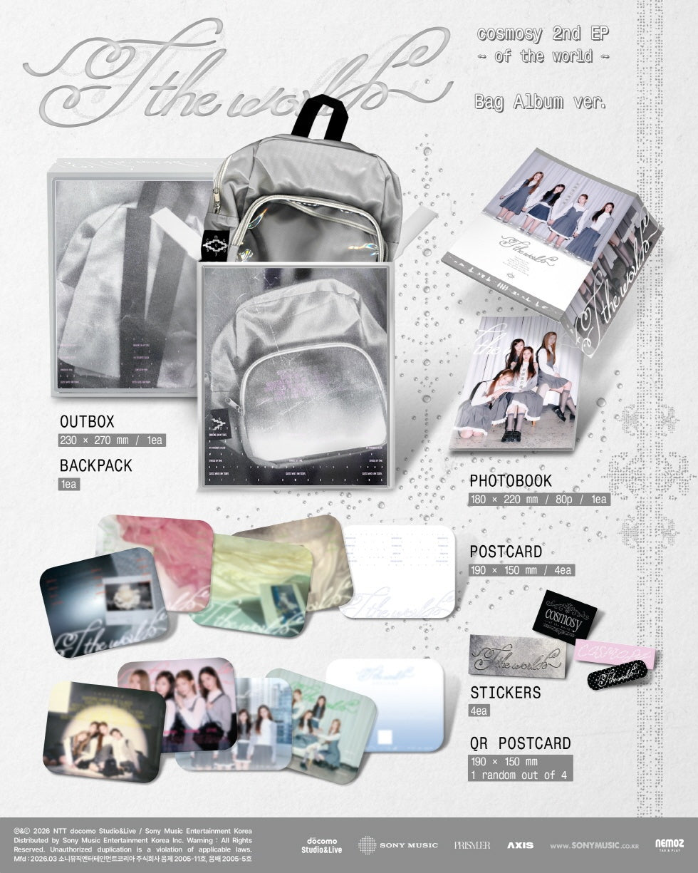 1 QR Postcard (random out of 4 types)
1 Photobook (80 pages)
1 Backpack
4 Postcards
4 Stickers