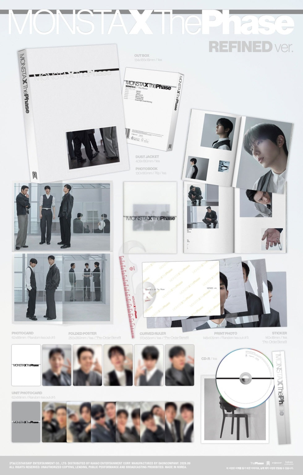 *Album specifications REFINED ver. - OUT BOX: 134x185x18mm / 1 type - DUST JACKET: 409x180mm / 1 type - PHOTOBOOK : 130x18...