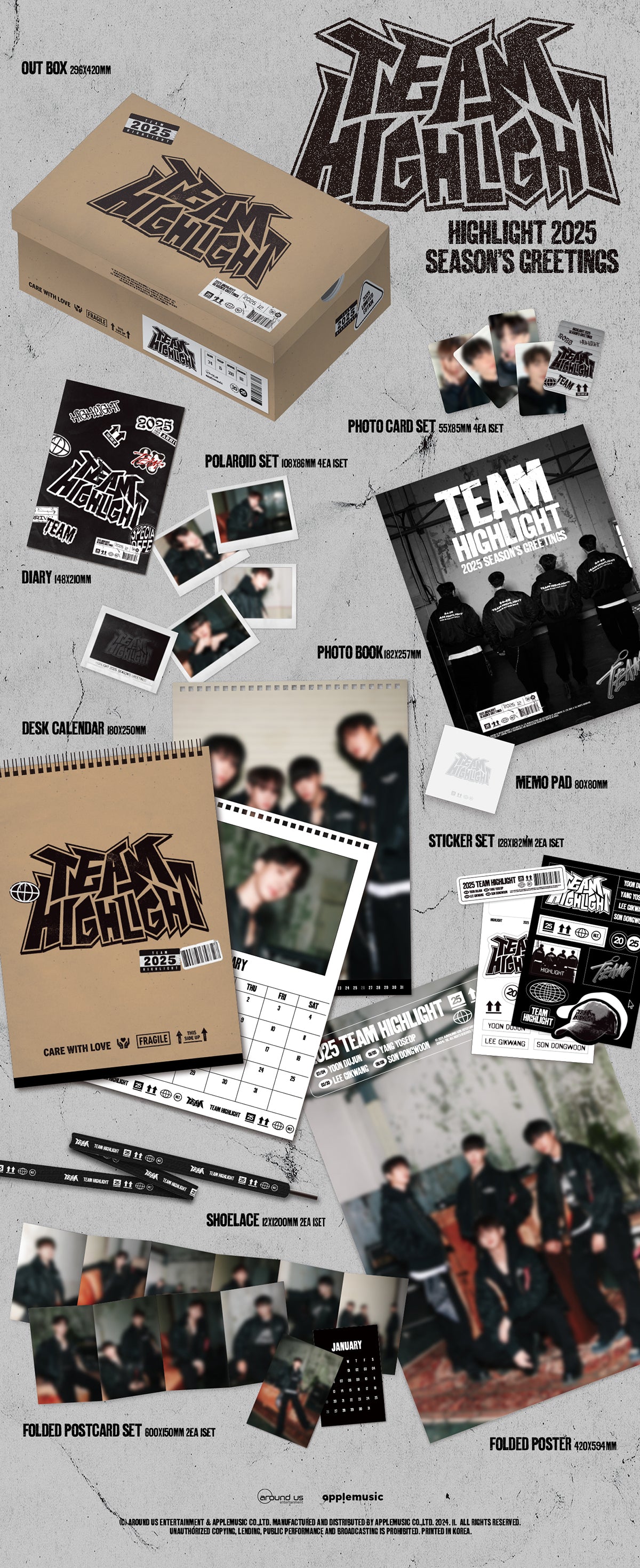 01. OUT BOX : 296x429mm 02. DESK CALENDAR : 180x250mm 03. DIARY : 148x210mm 04. PHOTO BOOK : 182x257mm 05. PHOTO CARD SET:...