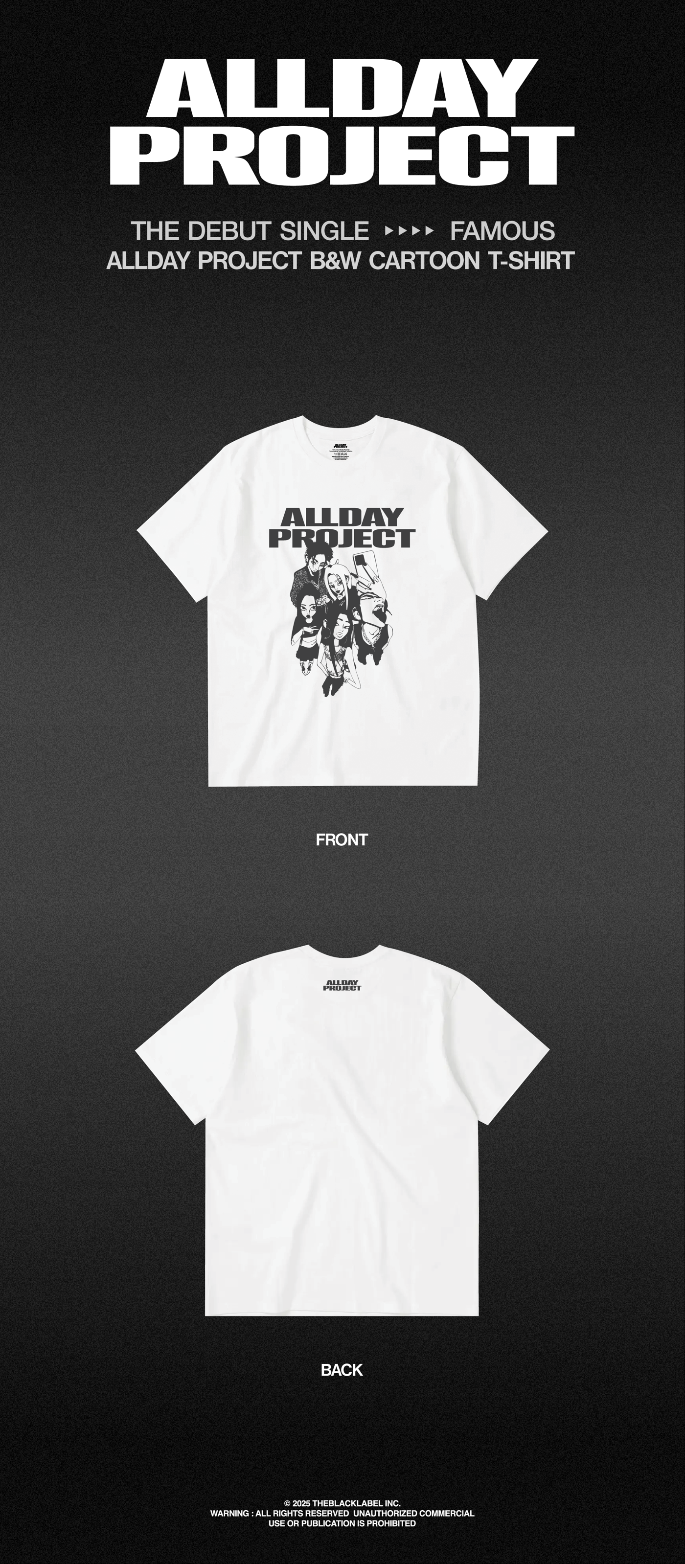 ALLDAY PROJECT B&W CARTOON T-SHIRT　Tシャツ ALLDAY PROJECT - [FAMOUS] (OFFICIAL MD B&W CARTOON T-SHIRT