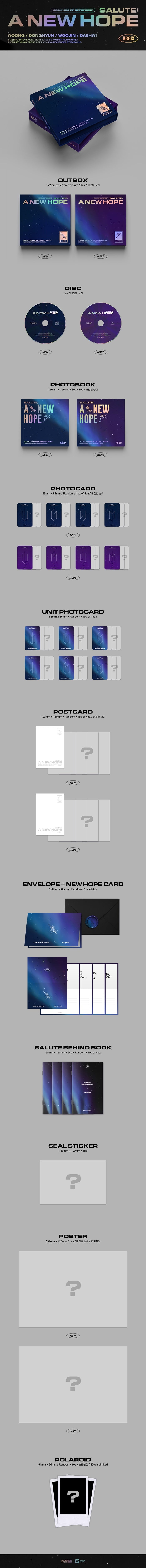 1 CD
1 Photo Book (80 pages)
1 Photo Card
1 Unit Card
1 Post
1 Envelope&hope Card
1 Behind Book (24 pages)
1 Sticker
