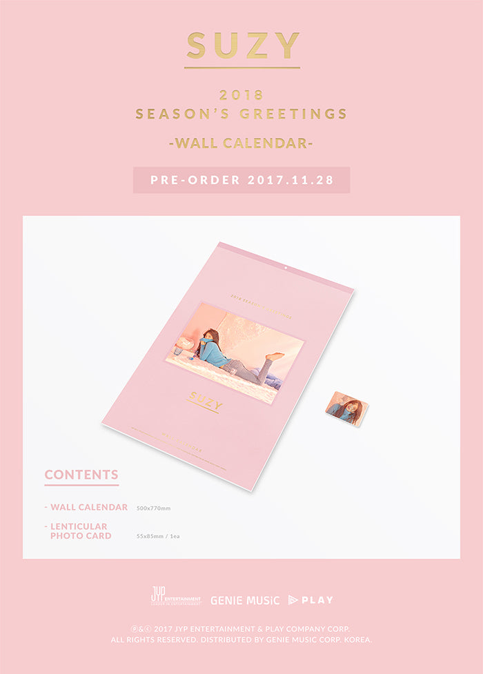 Suzy - 2018 Wall Calendar Limited Edition Calednar+Lenticular Card K-POP Sealed