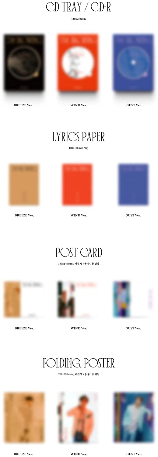 1 CD
1 Folding Poster 
1 Photo Book (100 pages)
1 Holder
8 Lyrics
1 Postcard
1 Selfie
1 Polaroid
1 Card