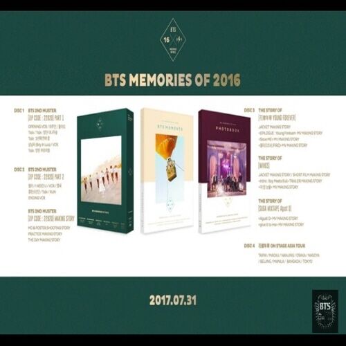 BTS - [MEMORIES OF 2016] DVD (4 DISC)