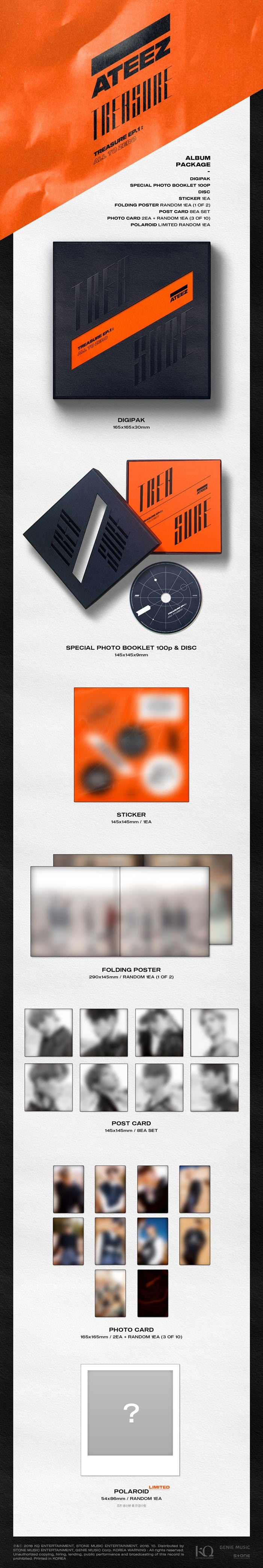 1 CD
1 Special Photo Booklet (100 pages)
1 Sticker
1 Folding Poster
8 Postcards
3 Photo Cards (random out of 10 types)