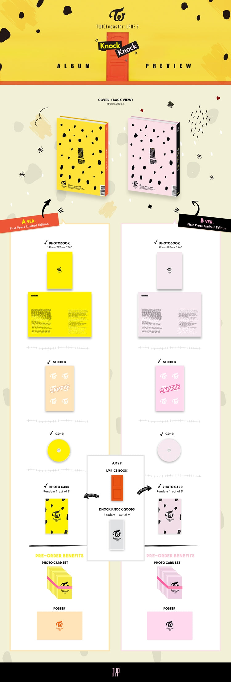 1 CD
1 Photo Book (96 pages)
1 Sticker
1 Photo Card (random out of 9 types)
1 Lyrics Book
1 Knock Knock Goods (random out ...