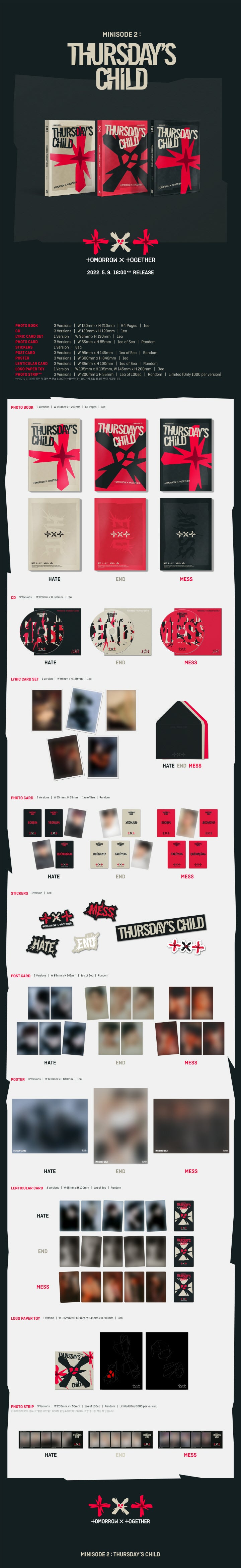 1 CD
1 Photo Book (64 pages)
1 Lyrics Card Set
1 Photo Card (random out of 5 types)
6 Stickers
1 Postcard (random out of 5...