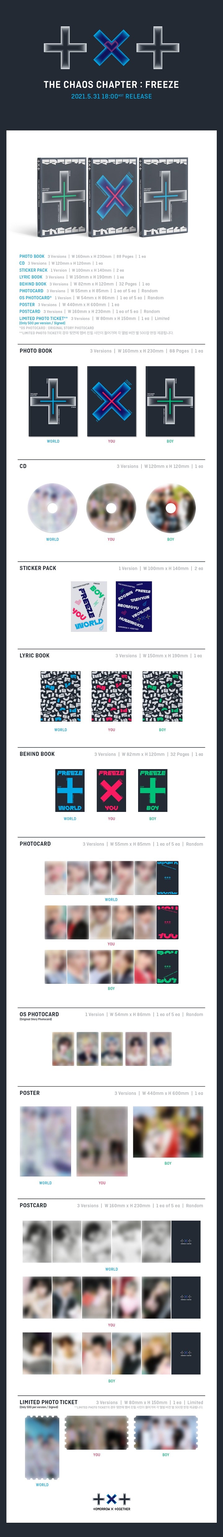 1 CD
1 Photo Book (88 pages)
2 Sticker Packs
1 Lyrics Book
1 Behind Book
1 Photo Card (random out of 5 types per version)
...