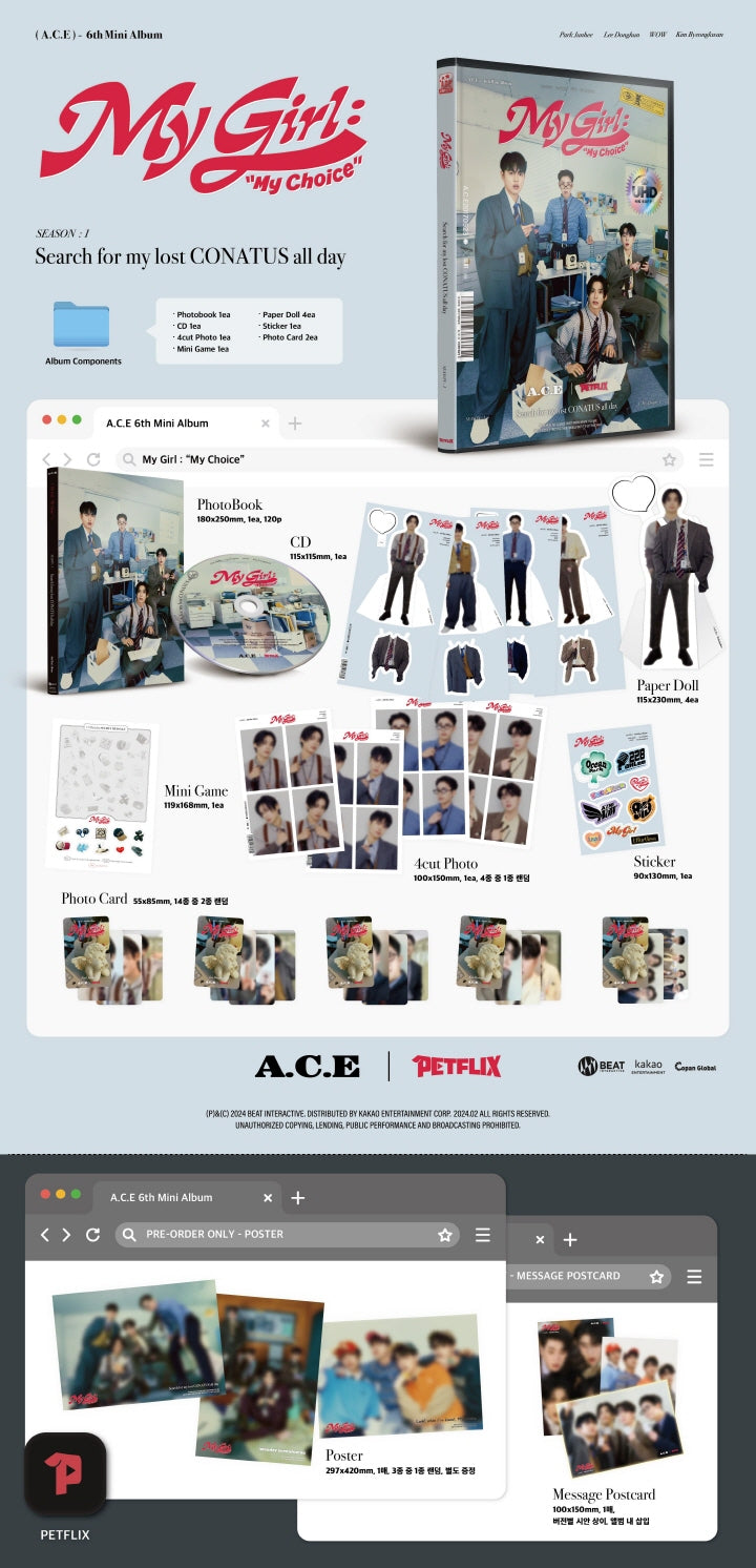 A.C.E - [MY GIRL : MY CHOICE] 6th Mini Album 3 Version SET