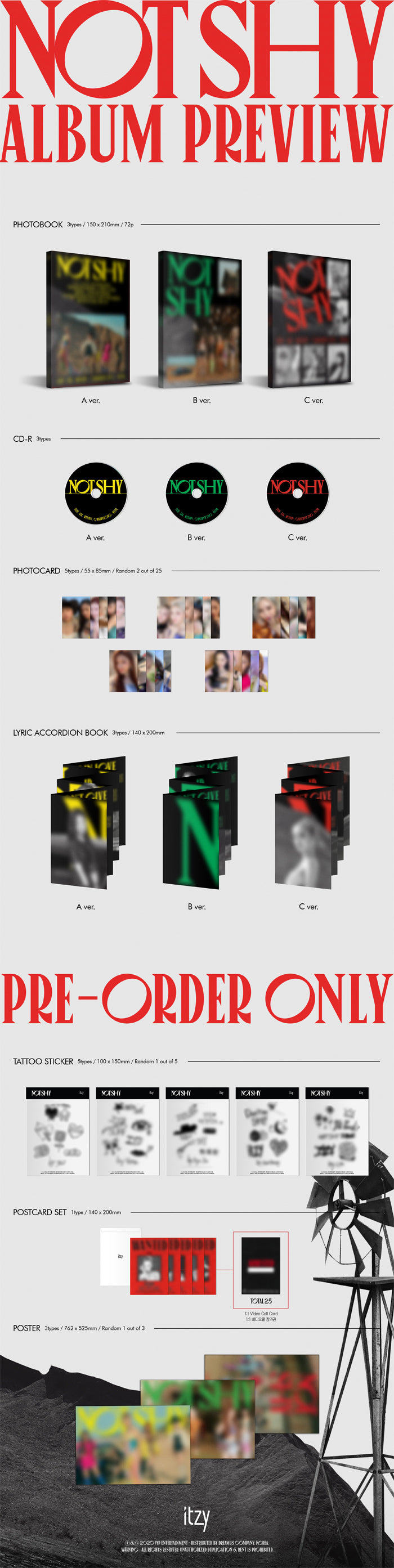 1 CD
1 Photo Book (72 pages)
2 Photo Cards (random out of 25 types)
1 Lyric Accordion Book