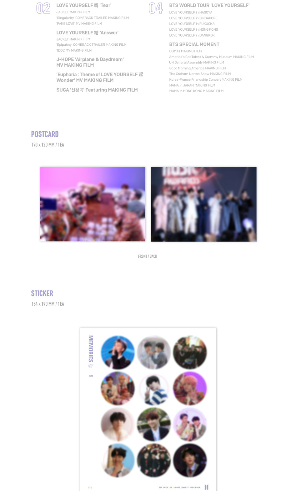 BTS 'Memories Of 2018' 4 BLU-RAY Discs+1p PostCard+1p Sticker+1p BTS 'Memories Of 2018' 4 BLU-RAY Discs+1p PostCard+1p Sticker+1p