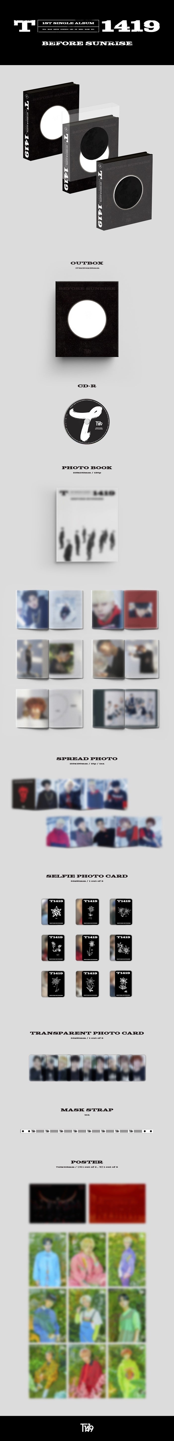 1 CD
1 Photobook (120 pages)
1 Spread Photo
1 Selfie Photocard (random out of 9 types)
1 Transparent Photo Card
1 Mask Strap
