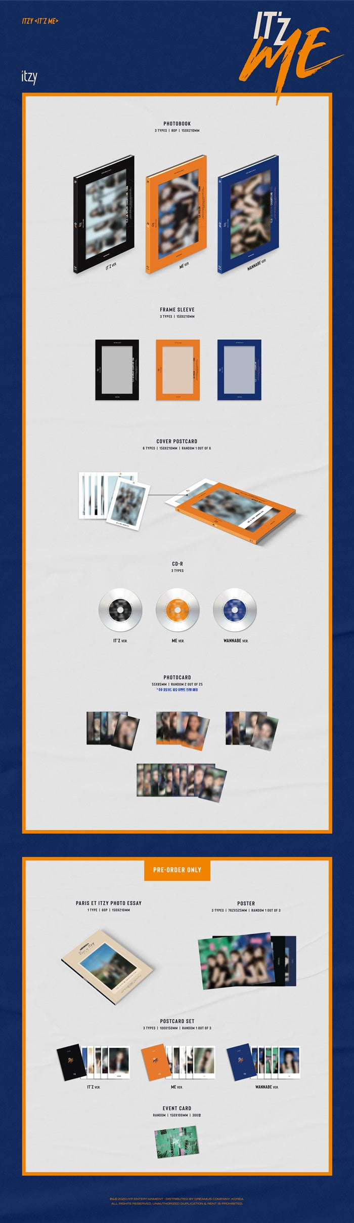 1 CD
1 Photo Book (80 pages)
1 Cover Post Card (random out of 6 types)
2 Photo Cards (random out of 25 types)