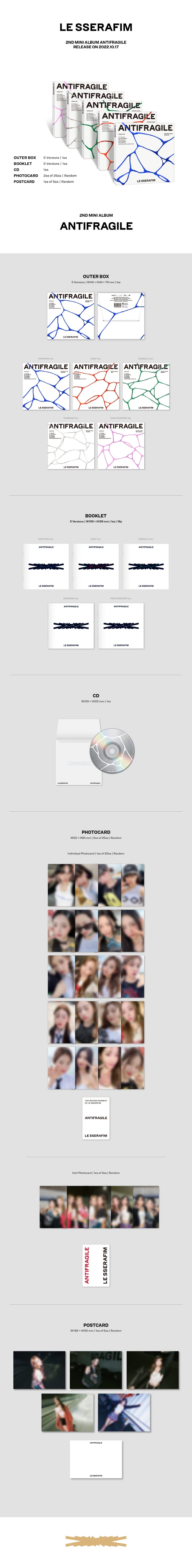 LE SSERAFIM - [ANTIFRAGILE] 2nd Mini Album COMPACT 5 Version SET