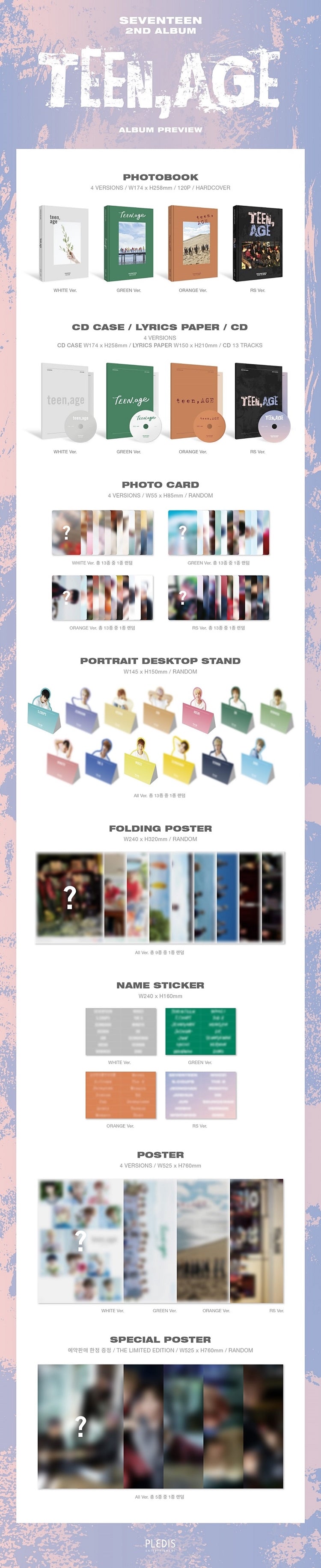 1 CD
1 Photo Book (120 pages)
1 Lyrics Paper
1 Photo Card
1 Portrait Desktop Stand
1 Folding Poster
1 Name Sticker