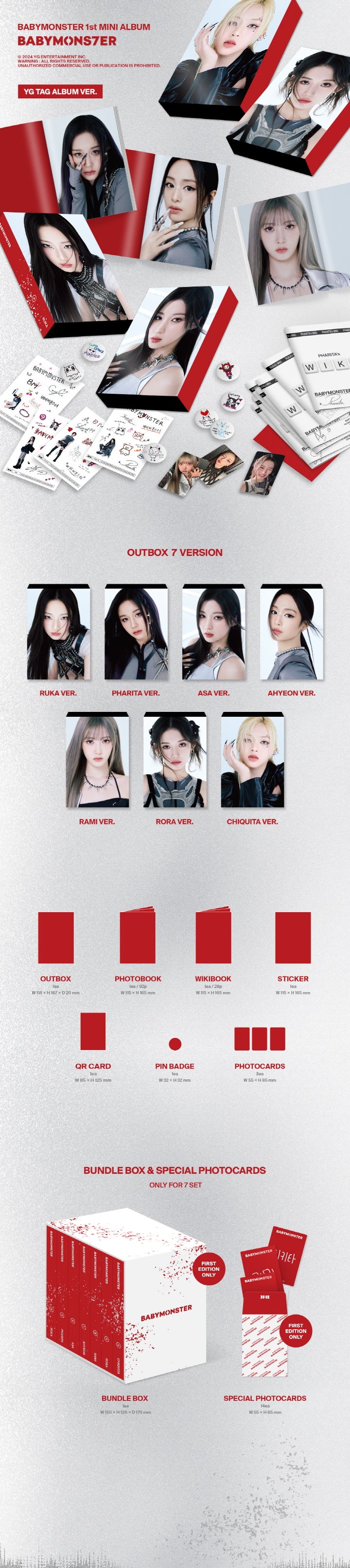BABYMONSTER's first mini album, YG TAG ALBUM VER., contains 7 types. This is a personal version for each member and can be...