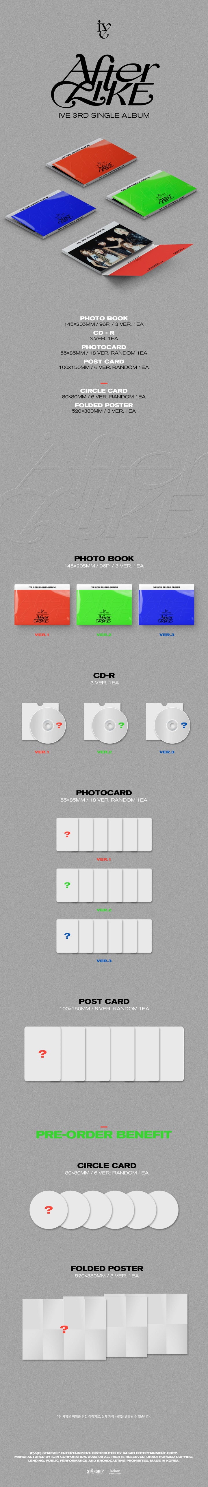 1 CD
1 Photo Book (96 pages)
1 Photo Card (random out of 18 types)
1 Postcard (random out of 6 types)