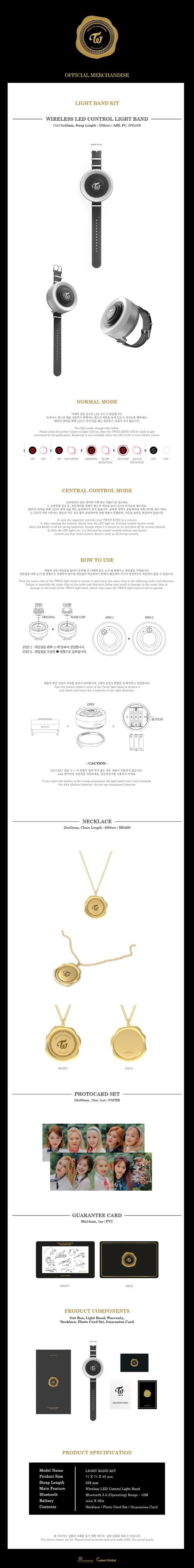 Components : Out box, light band, necklace, photo card set, warranty card · Light band: 71x71x43mm / Strap length: 259mm /...