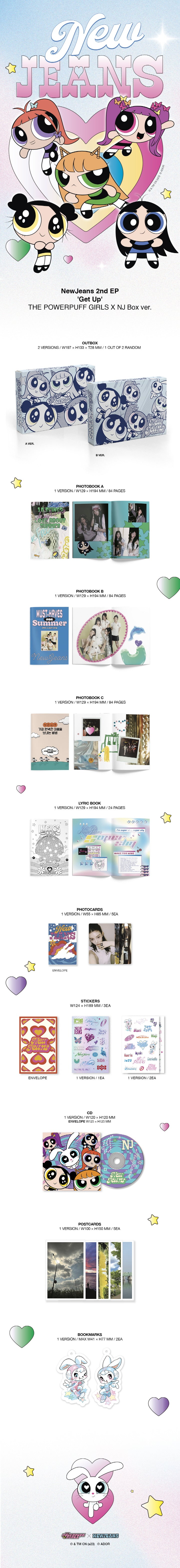 1 CD
3 Photo Books (84 pages per book)
1 Lyrics Paper (24 pages)
5 Postcards
2 Bookmarks
3 Stickers
5 Photo Cards