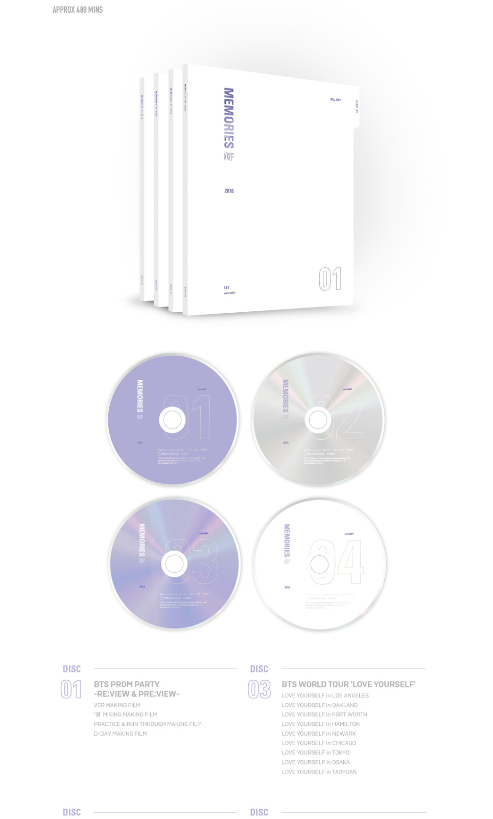 BTS 'Memories Of 2018' 4 BLU-RAY Discs+1p PostCard+1p Sticker+1p