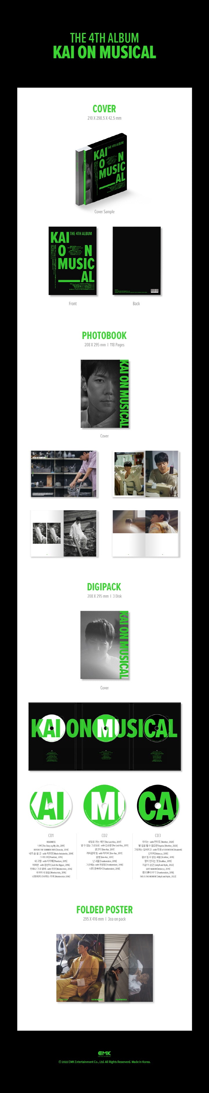 3 CDs
1 Photo Book (118 pages)
3 Folded Posters