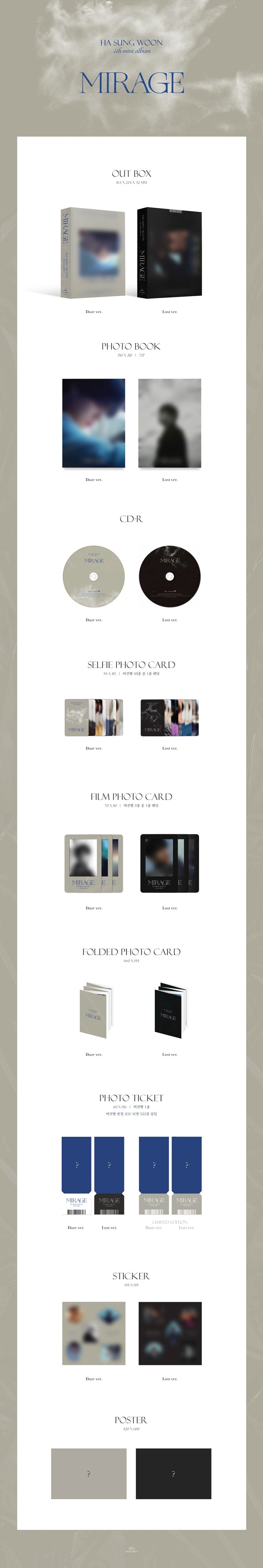 1 CD
1 Photo Book (72 pages)
1 Sleife Photo Card
1 Film Photo Card
1 Folded Photo Card
1 Sticker