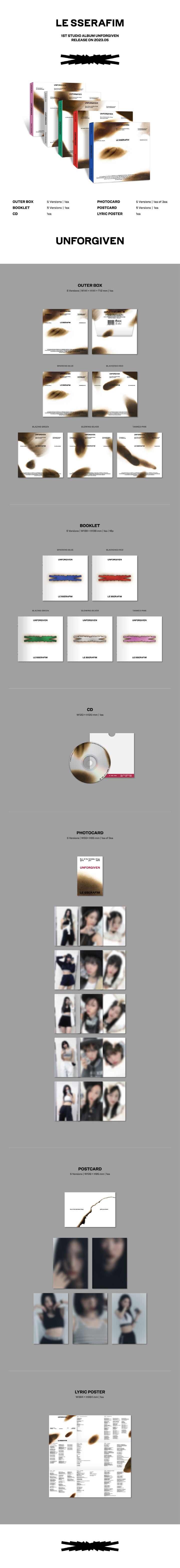 LE SSERAFIM - [UNFORGIVEN] 1st Studio Album COMPACT 5 Version SET