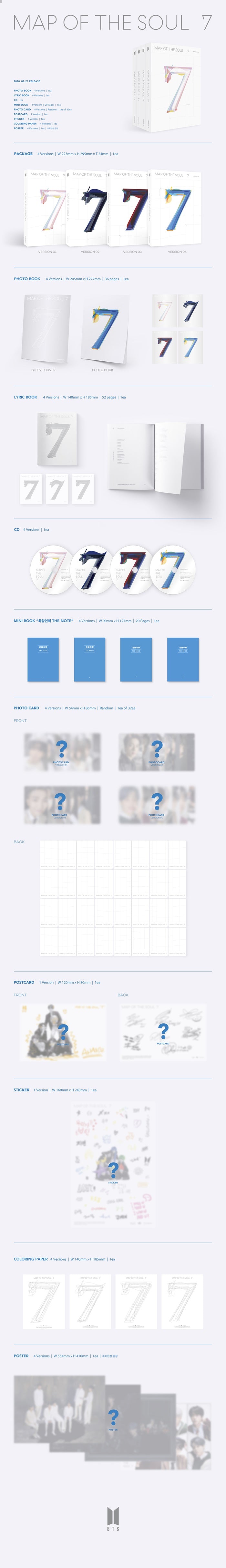1 CD
1 Photo Book (36 pages)
1 Lyric Book (52 pages)
1 Mini Book (20 pages)
1 Photo Card (random out of 32 types)
1 Postca...
